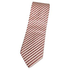 HUGO BOSS Men's 100% Silk Necktie LUXURY Tie Ivory Pink Striped W:3.6" EUC